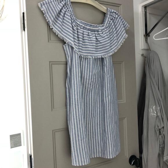 Off the shoulder blue and white stripe dress - Picture 1 of 5